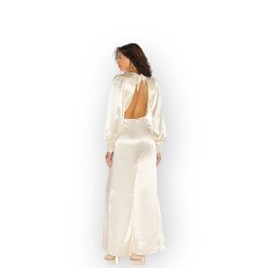 Free People Nadia Cream Satin Wide Leg Open Back Jumpsuit Size 6